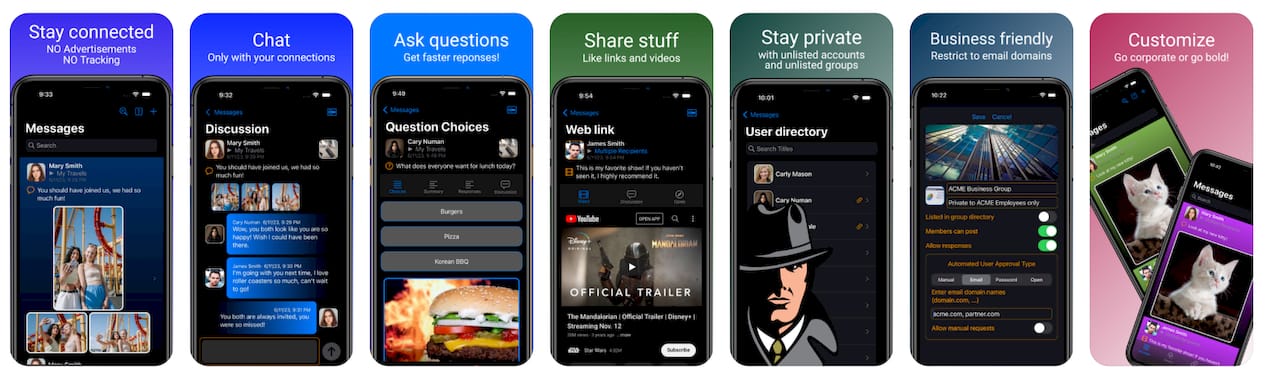 Multiple images showing various screens of SoftEXIT Groups