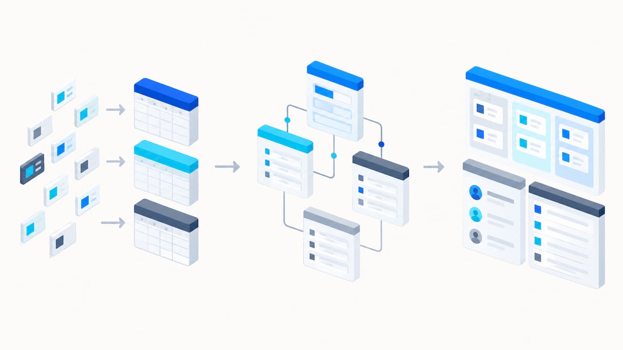 No-code CRM migration structure illustration