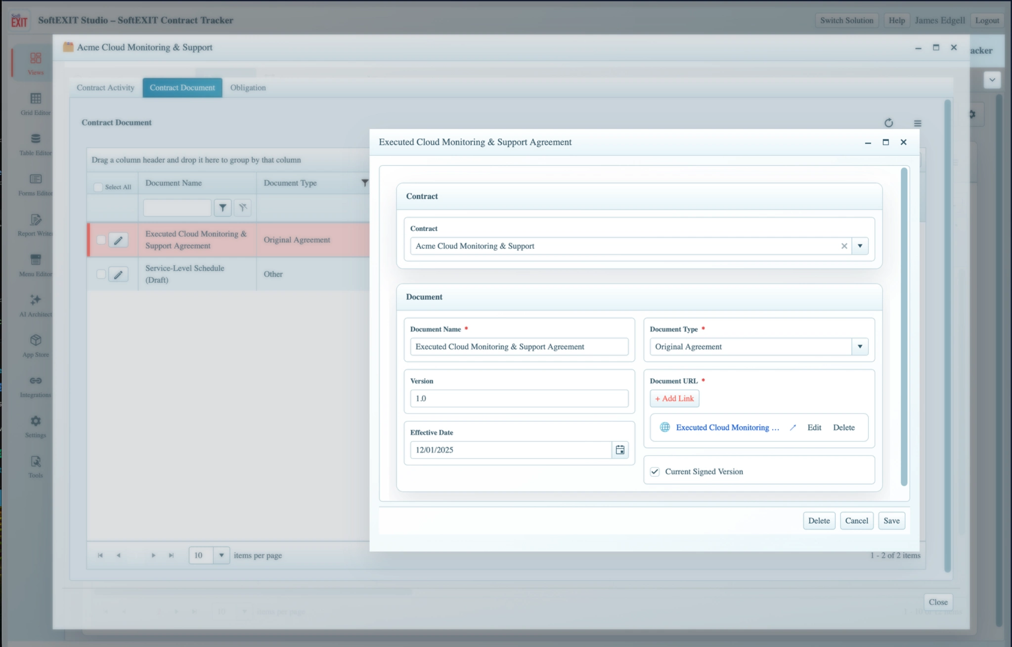 Contract Document data input form
