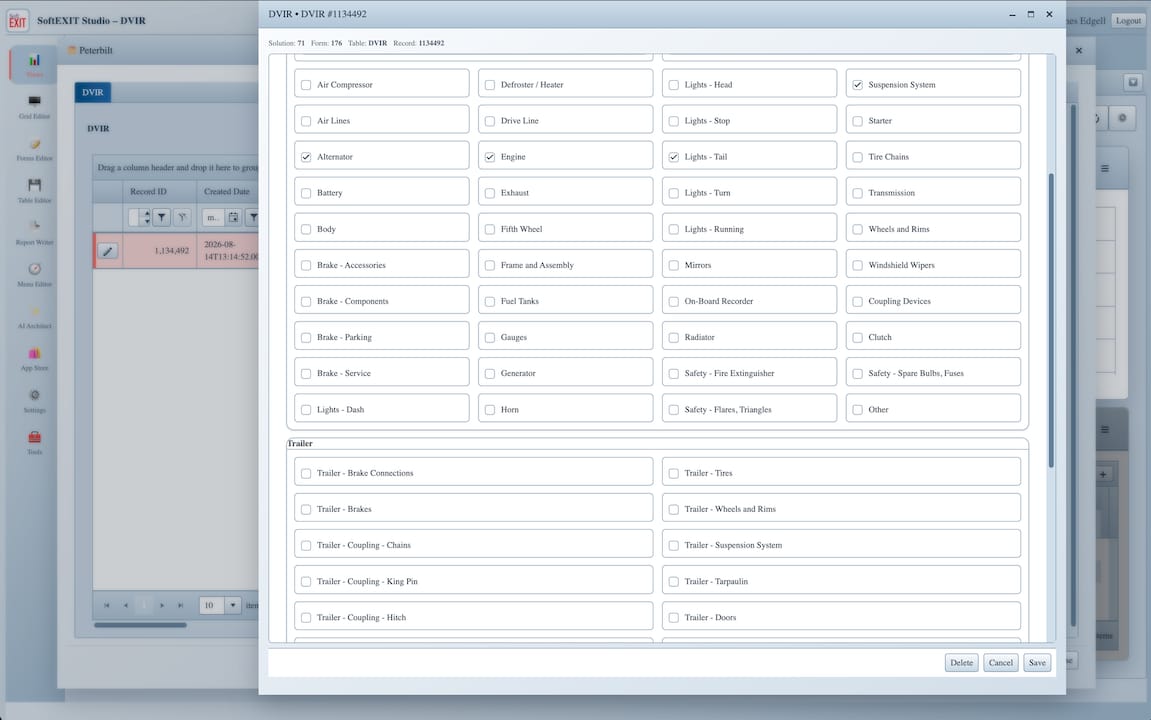 showing a DVIR checklist report