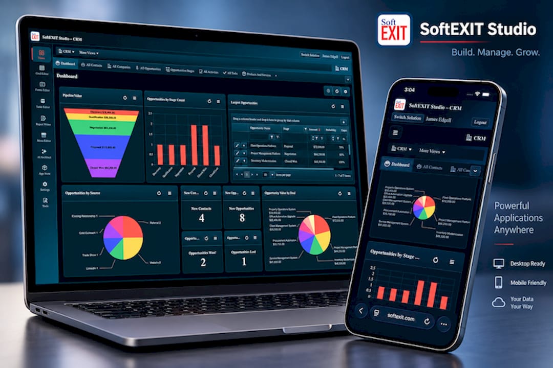 A laptop and a mobile device with a dashboard of a no code database