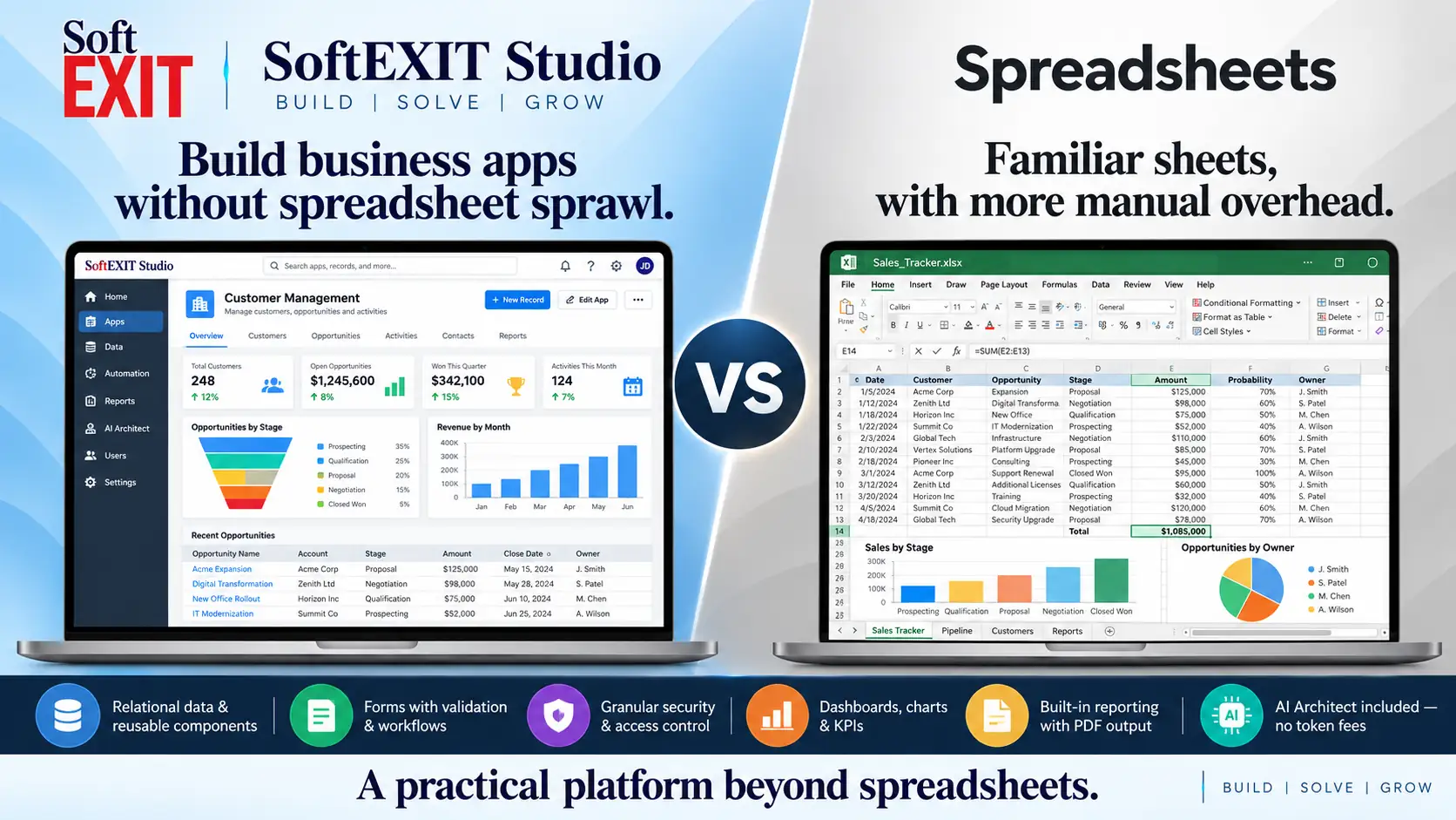 Compare SoftEXIT Studio vs Spreadsheets